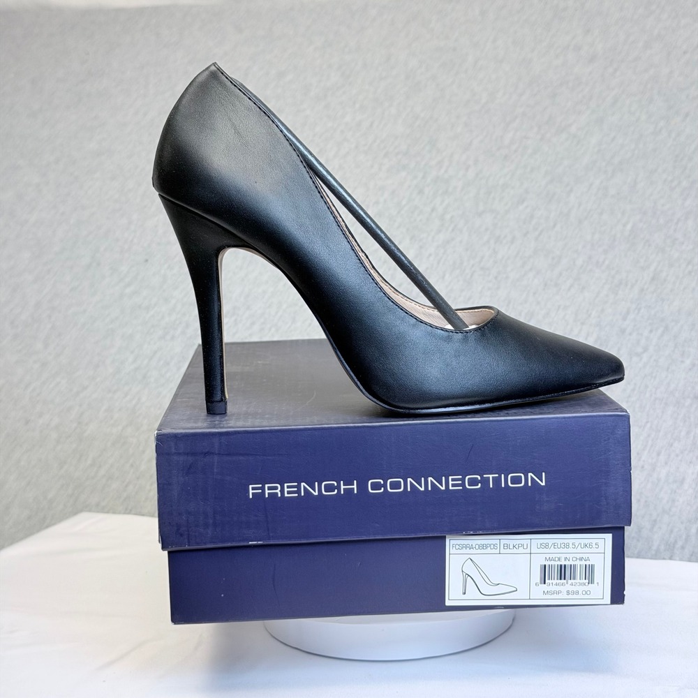 French Connection Black Vegan Leather Pointed Toe Stiletto Pumps FCSRRA-08BPDS 8